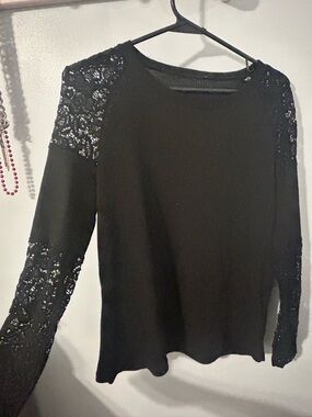 Black Lace-Sleeve Women’s Top